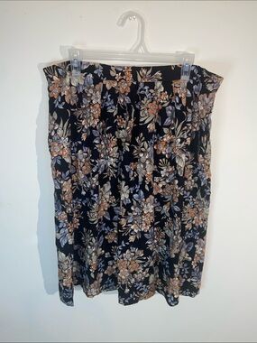 Vintage Southern Lady Floral Black Skirt w/Brown & Cream Accents Size 38